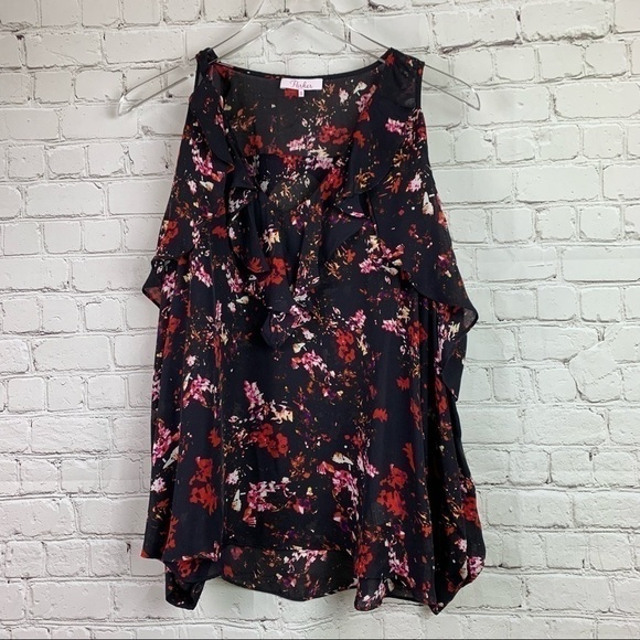 parker Black Roland Cold Shoulder Ruffle Floral Print Silk Blouse Size XS - Picture 1 of 11